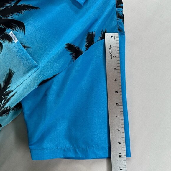 HIGHSEAS Resort Wear Hawaiian Shirt Mens L Bahamas Palm Tree Short Sleeves Blue - Picture 6 of 11